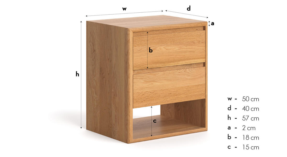 NACHTTISCH Margo aus massivem Eichenholz, Variante A – offener Boden - Eichefarben/Naturfarben, Holz (50/57/40cm) - Danzz
