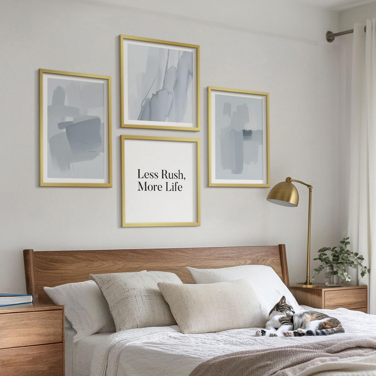 WANDBILDER 4er Set - 50x50 cm & 40x60 cm Goldrahmen - Abstrakte Aquarellkompositionen - Goldfarben, Kunststoff (50/50cm) - ArtPrintCave