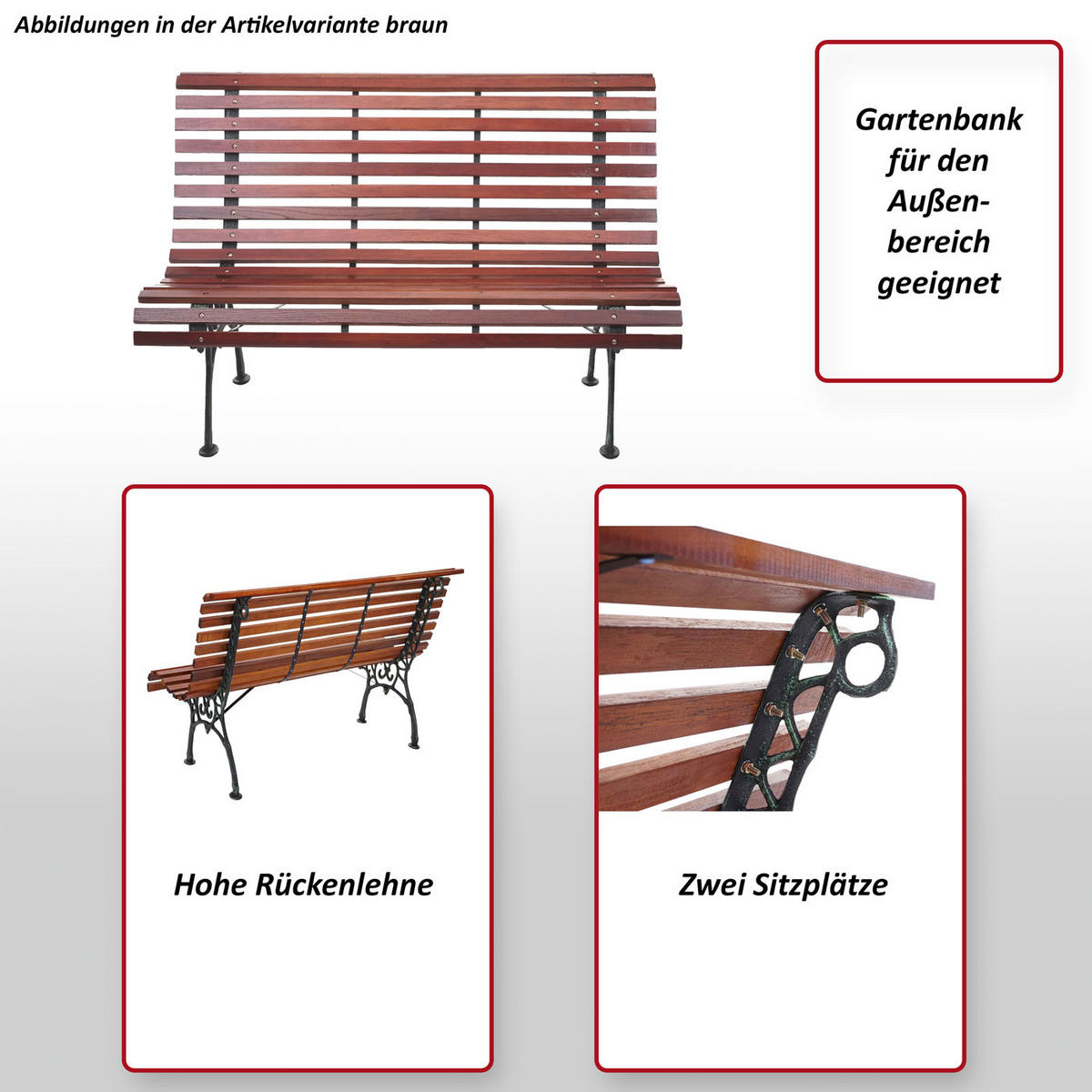 GARTENBANK 2-SITZER Schwarz, Teak Dekor - Schwarz/Teakfarben, Holz (122/80/70cm) - MCW