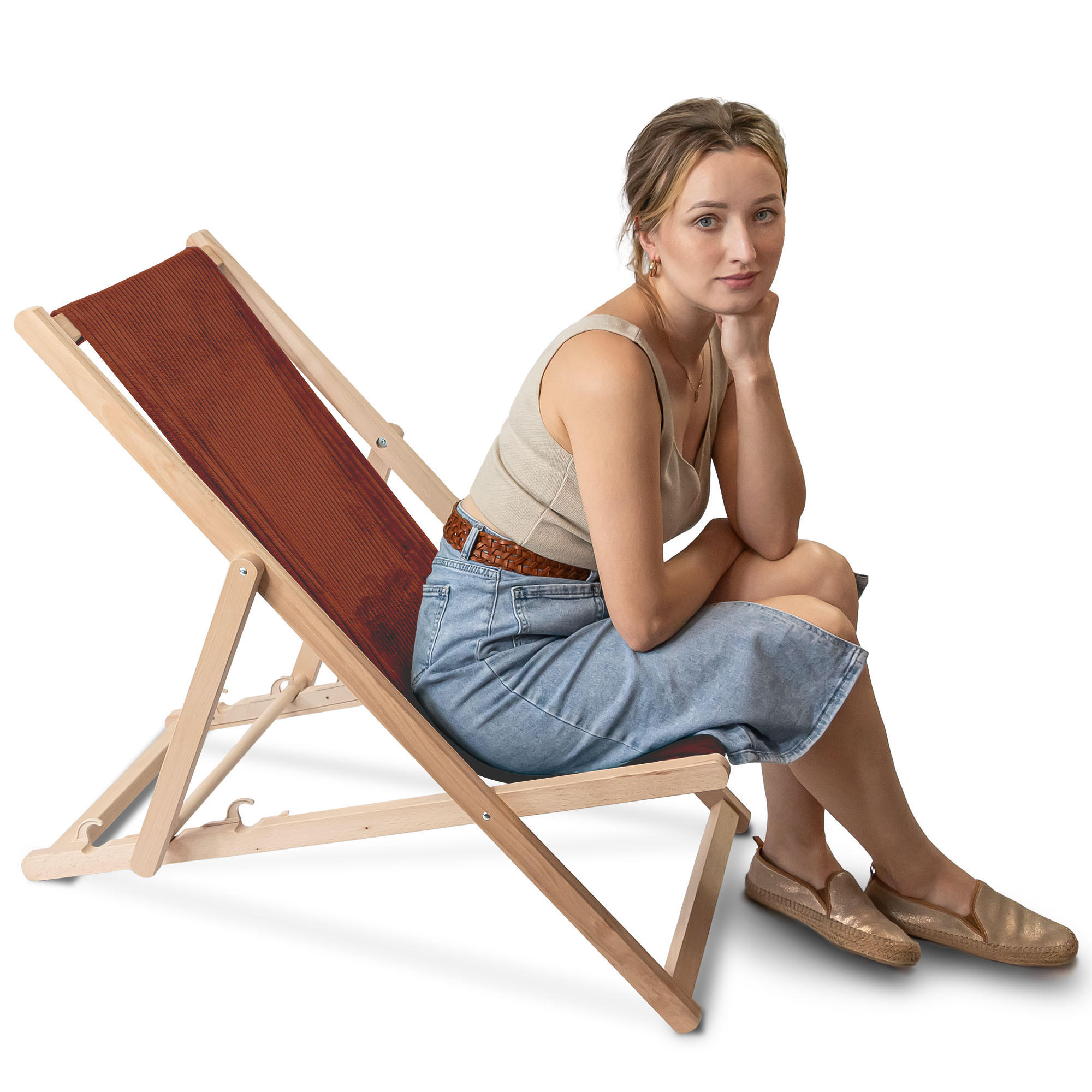 HOLZLIEGESTUHL klappbar Buchenholz Cord-Gewebe Indian tan M - Dunkelbraun, Holz/Textil (54/85cm) - Dreamroots