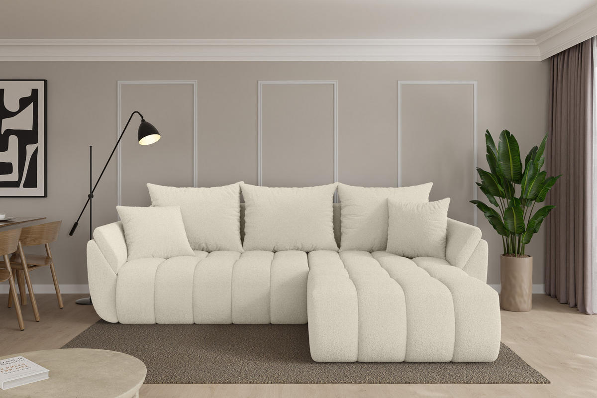ROHOVÁ SEDAČKA s funkcí spaní, otoman vpravo TOKO-L-v1 277x194x86 béžová bouclé - černá/písková barva, kompozitní dřevo/textil (277/194cm) - ALTDECOR