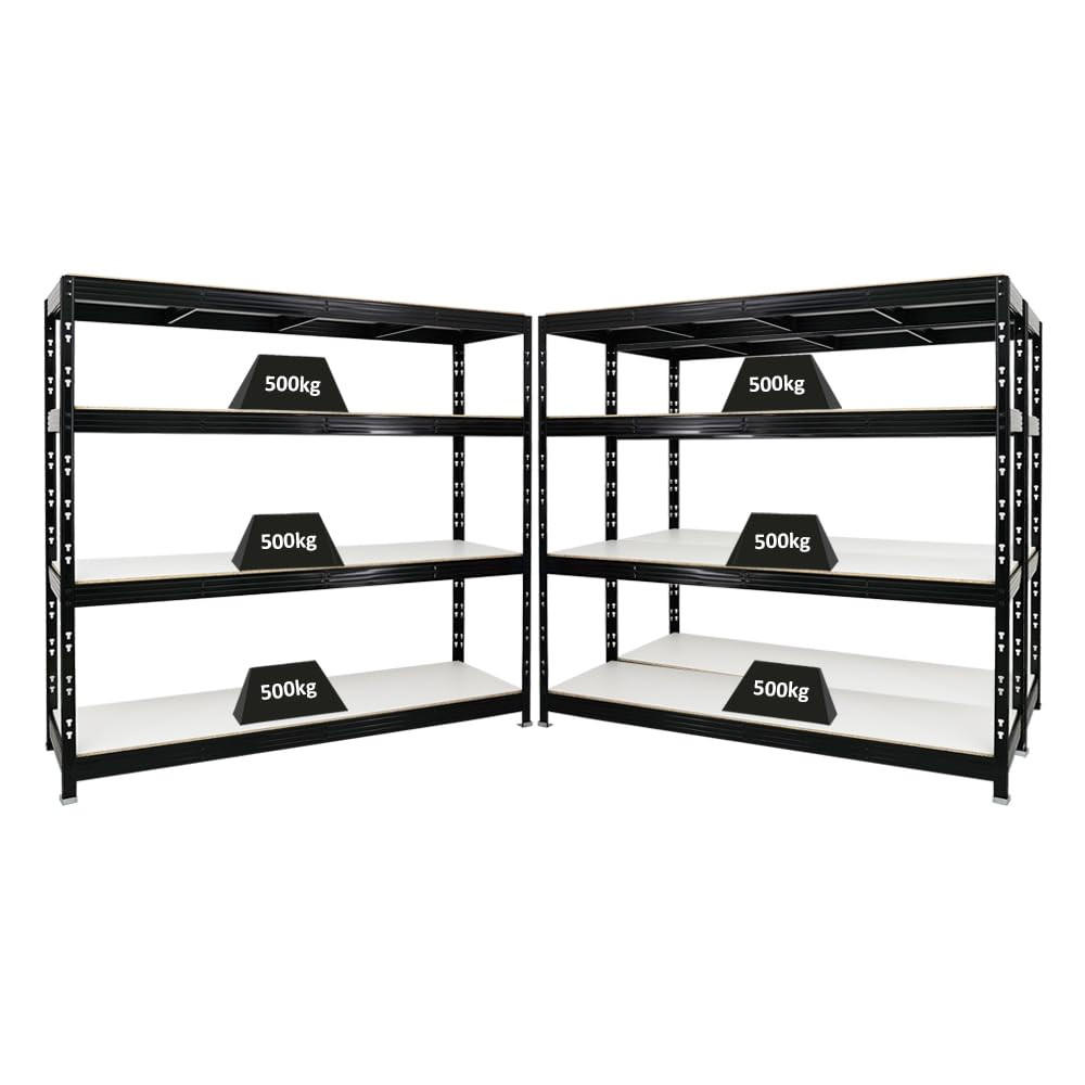 SCHWERLASTREGAL Rhino 3er-Set mit 3x 180x200x60 cm 4 Melamin-Ebenen 16mm Fachlast 500 kg Schwarz - Schwarz, Metall (600/180/60cm) - PROREGAL