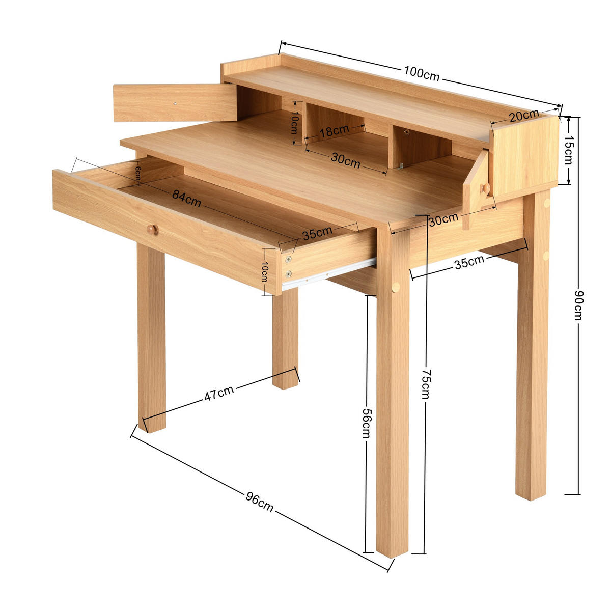 SCHREIBTISCH helles Holz - Hellbraun, Holz/Holzwerkstoff (100/50/91cm) - Urban Meuble