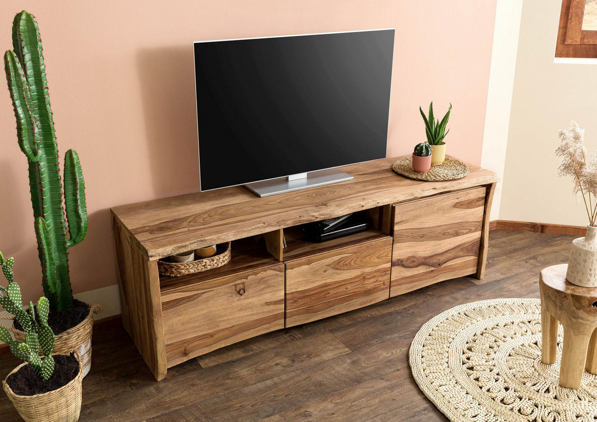 TV-BOARD Sheesham 178x48x58 natur lackiert / sandgestrahlt PURE SHEESHAM #123 - Naturfarben, Holz (178/58/48cm) - Massivmoebel24