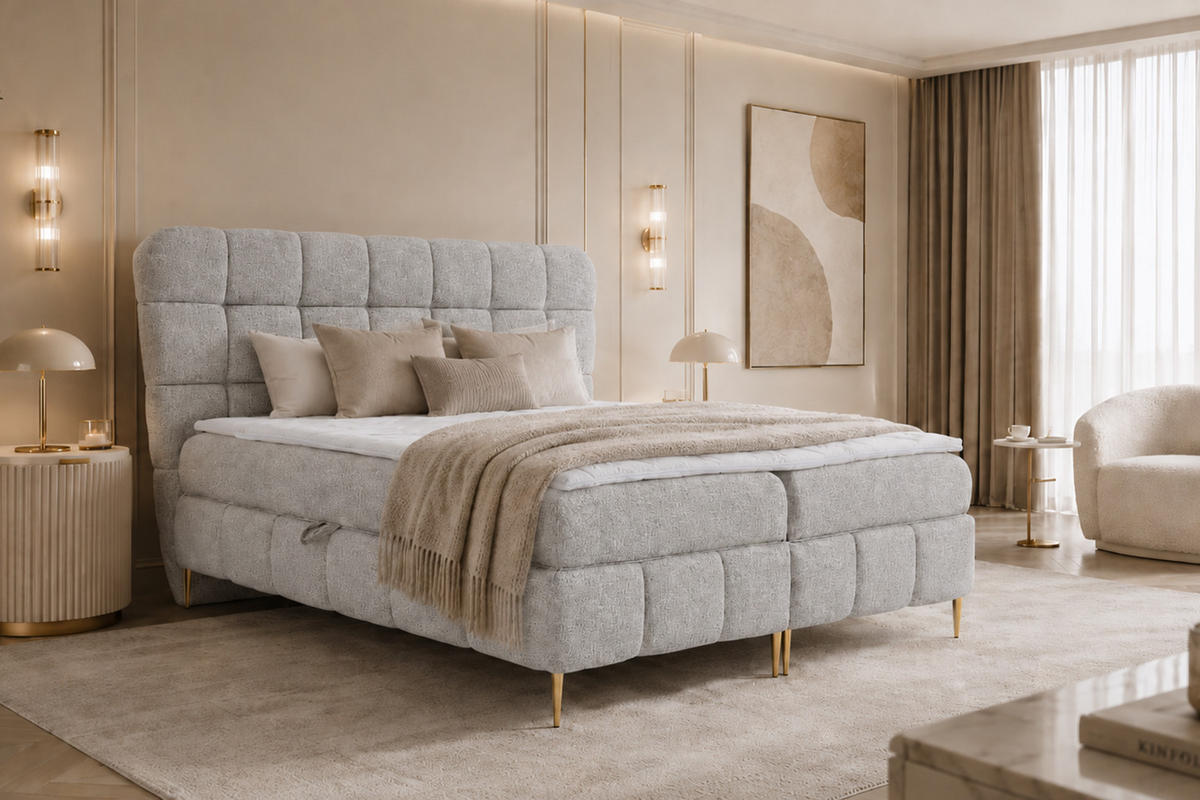 BOXSPRINGBETT Mit Zwei Bettkasten, Stoff Corbett, Hellgrau, 180x200 cm, LOLLY - Hellgrau, Holz (180/200cm) - Kaiser Möbel