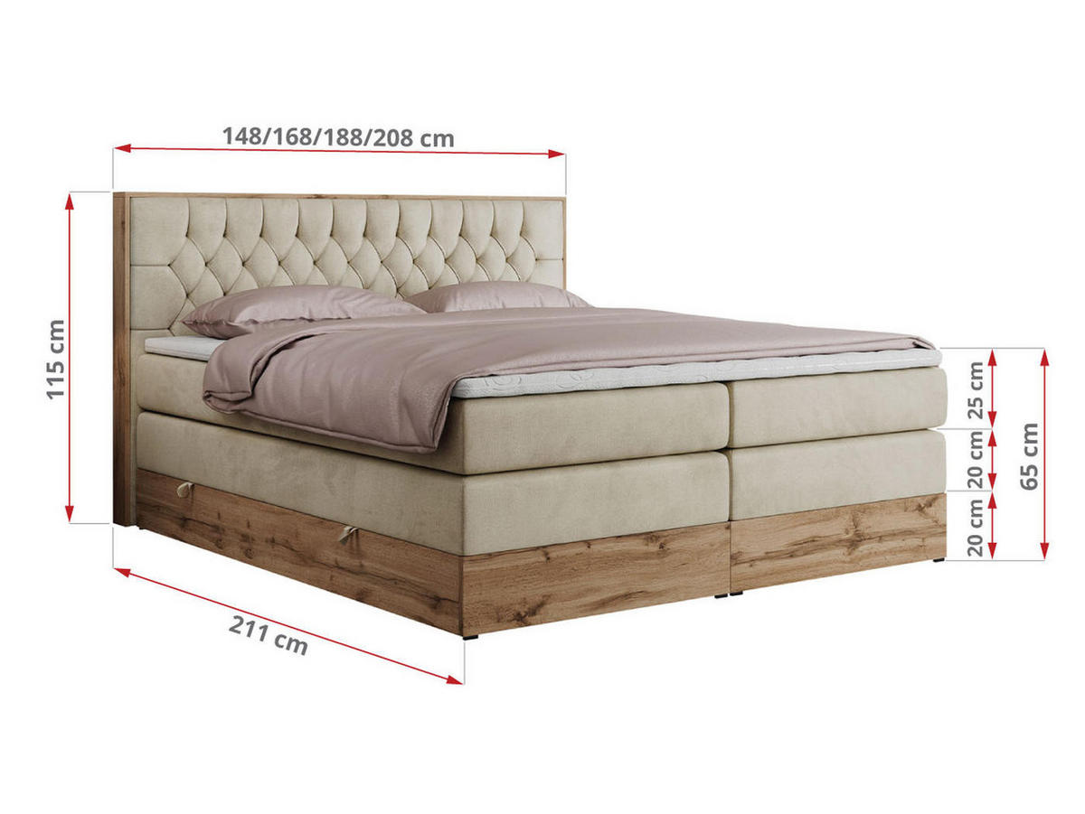 BOXSPRINGBETT AMORE KING 180/200 Beige Velvet - H3 - Beige, Holz/Textil (180/200cm) - MKS