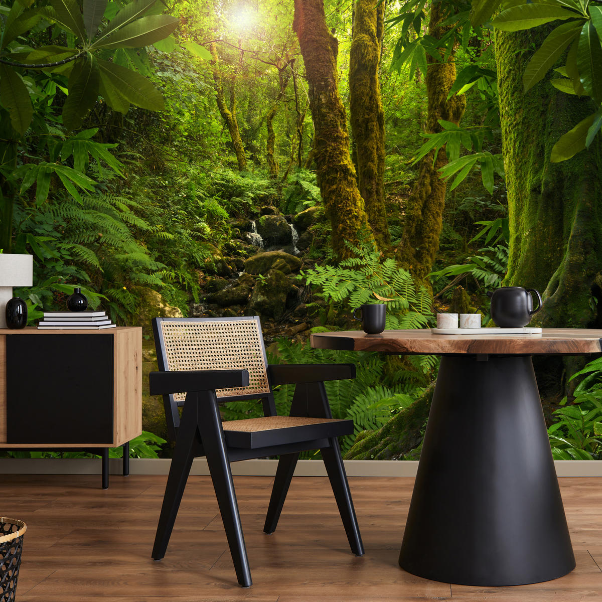 FOTOTAPETE für Wohnzimmer Wilder Dschungel Exotische Bäume Blätter 450x315 - Gelb/Braun, Papier (450/315cm) - Muralo