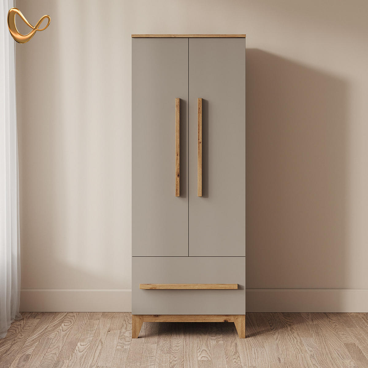 KINDERKLEIDERSCHRANK Mailo Kašmir/Obrtnički rad 70 x 186.8 cm s klupom - boje kašmira/hrast Artisan, drvni materijal (70/186.8/53.4cm) - Livinity®