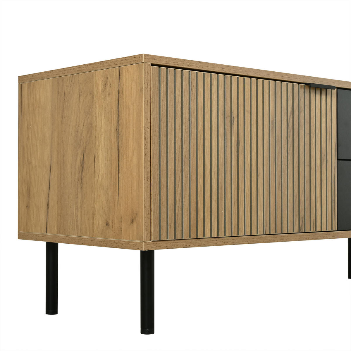 LOWBOARD in Holzoptik TV-Schrank mit Kabelmanagement , für 85-Zoll-Fernseher , B208/T40/H48 cm - Schwarz/Naturfarben, Holzwerkstoff/Metall (208/48/40cm) - STILVORA