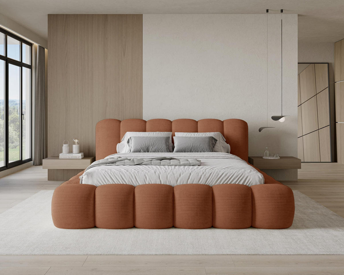 POLSTERBETT 160x200 mit Bettkasten, Lattenrost und Kopfteil, Poso Cord-Stoffbezug Orange - Orange, Holz (160/200cm) - Chilly