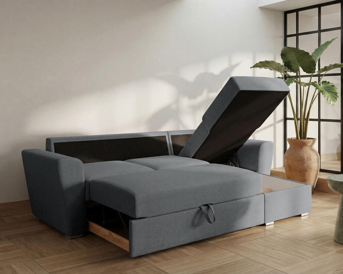 ECKSOFA Bellano Ecksofa L-Form - links oder rechts montierbar, dunkelgrau - Dunkelgrau, Holz (243/156cm) - Homesy
