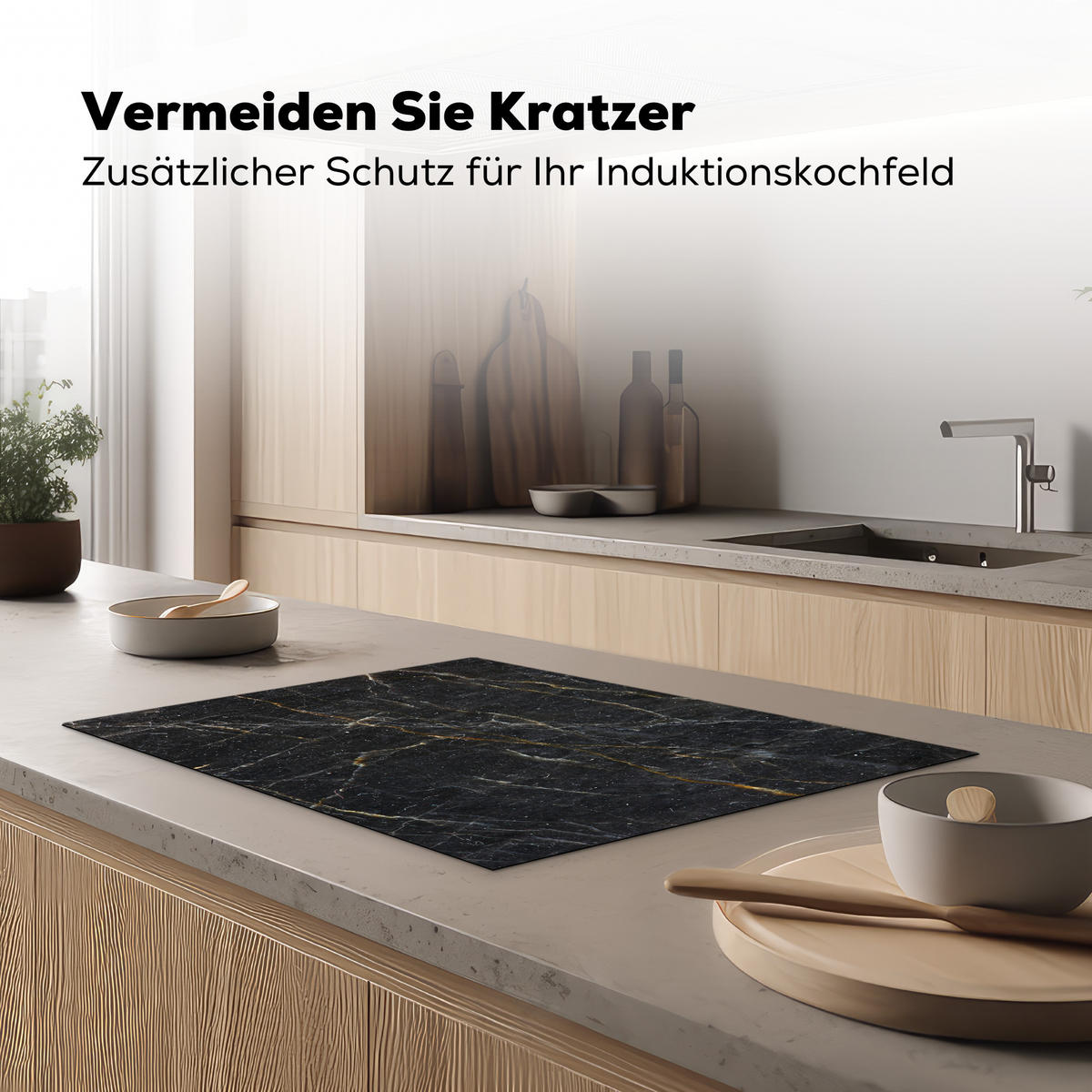 HERDABDECKPLATTE Marmor - Schwarz - Gold - Grau - Marmorstruktur 75x52 cm - Goldfarben, Kunststoff (75/52/0.2cm) - MuchoWow