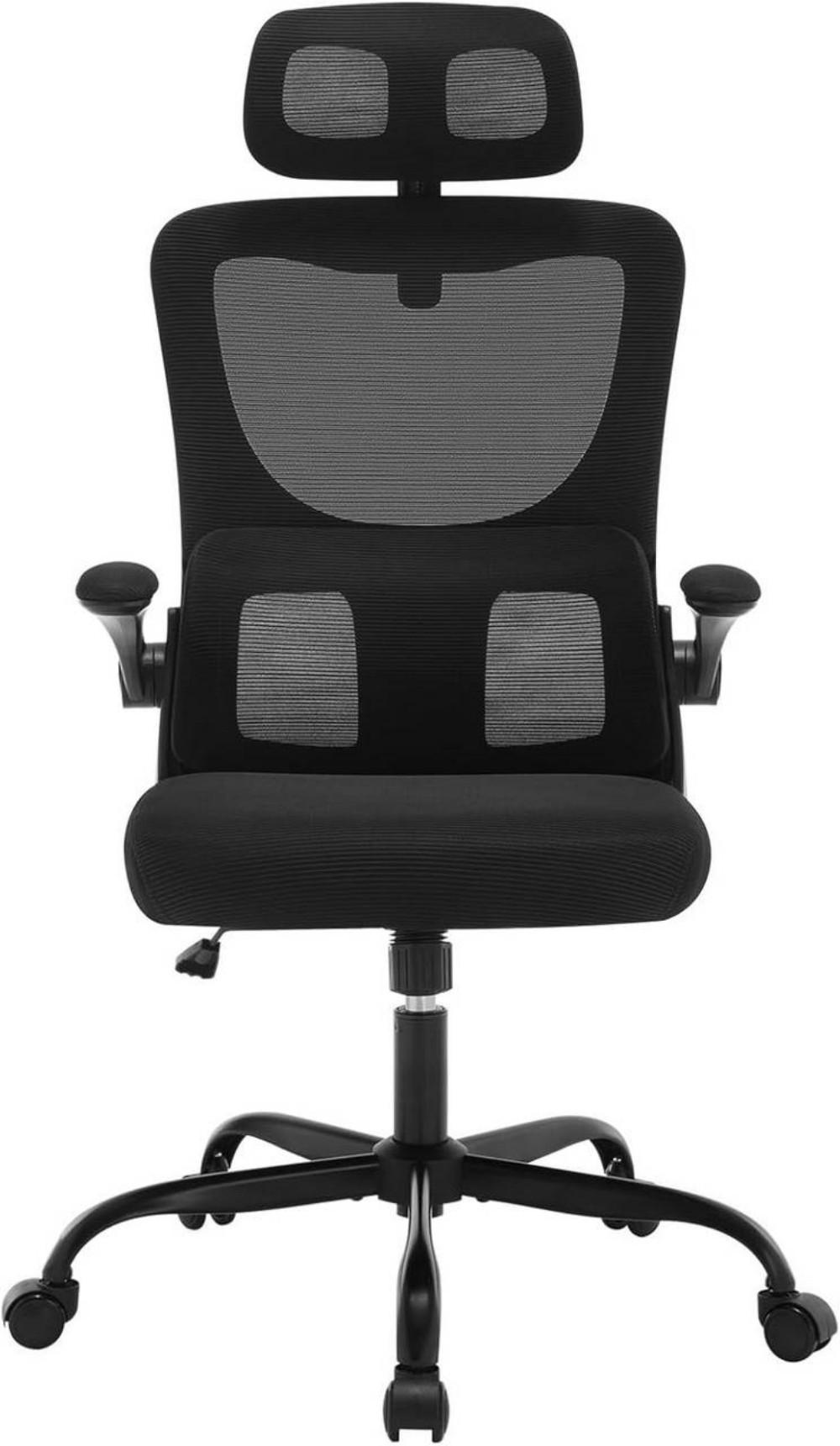BÜROSTUHL ergonomisch, Netzstoff, Schwarz - Schwarz, Kunststoff/Textil (62/116/69.5cm) - Woltu