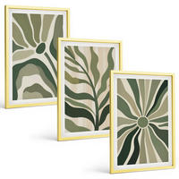 BILDER SET 3er Set - 40x60 cm Goldrahmen - Grüne und beige Pflanzenmuster - Goldfarben, Kunststoff (40/60cm) - TULUP