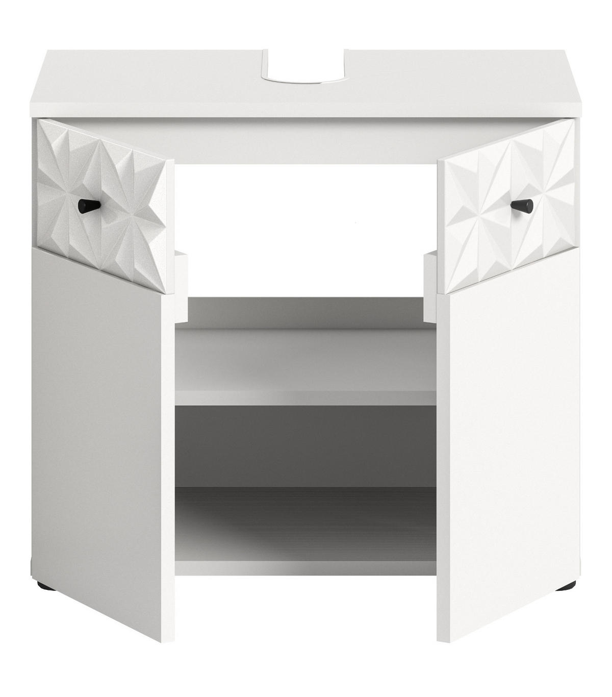 WASCHBECKENUNTERSCHRANK weiß Hochglanz 60 cm, Badschrank mit 3D-Struktur - Weiß Hochglanz/Schwarz, Holzwerkstoff/Kunststoff (60/54/34cm) - Inn.Furn