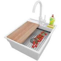 GRANITSPÜLE Oslo Pocket, 2-er set Weiß 43/53 cm 1 Becken + Küchenarmatur 32/20 cm + Ablauf-Set + Küchenzubehörset ab 45er Unterschrank - Chromfarben/Beige, Kunststoff (43/20/53cm) - Primagran