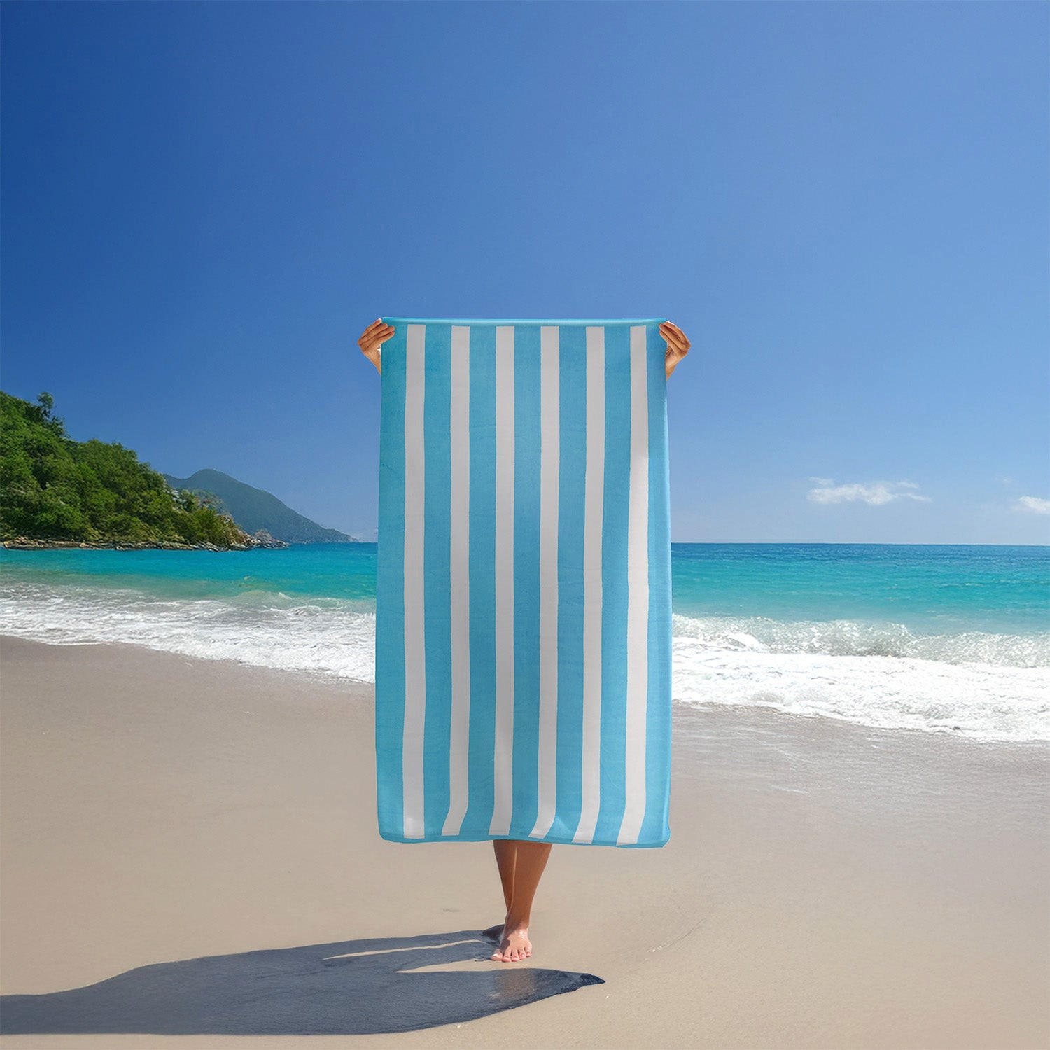 STRANDTUCH Frottee Samt Jacquard Blau 100x175 470g/m² - Bahia Blau Türkis - Blau, Textil (100/175cm) - LE COMPTOIR DE LA PLAGE