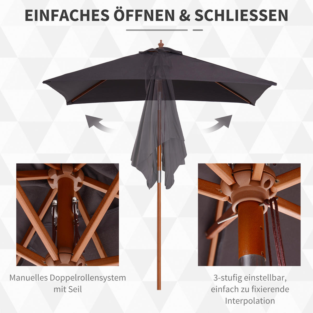 SONNENSCHIRM, Holz, Bambus, Dunkelgrau - Dunkelgrau, Naturmaterialien/Holz (150/200cm) - Outsunny