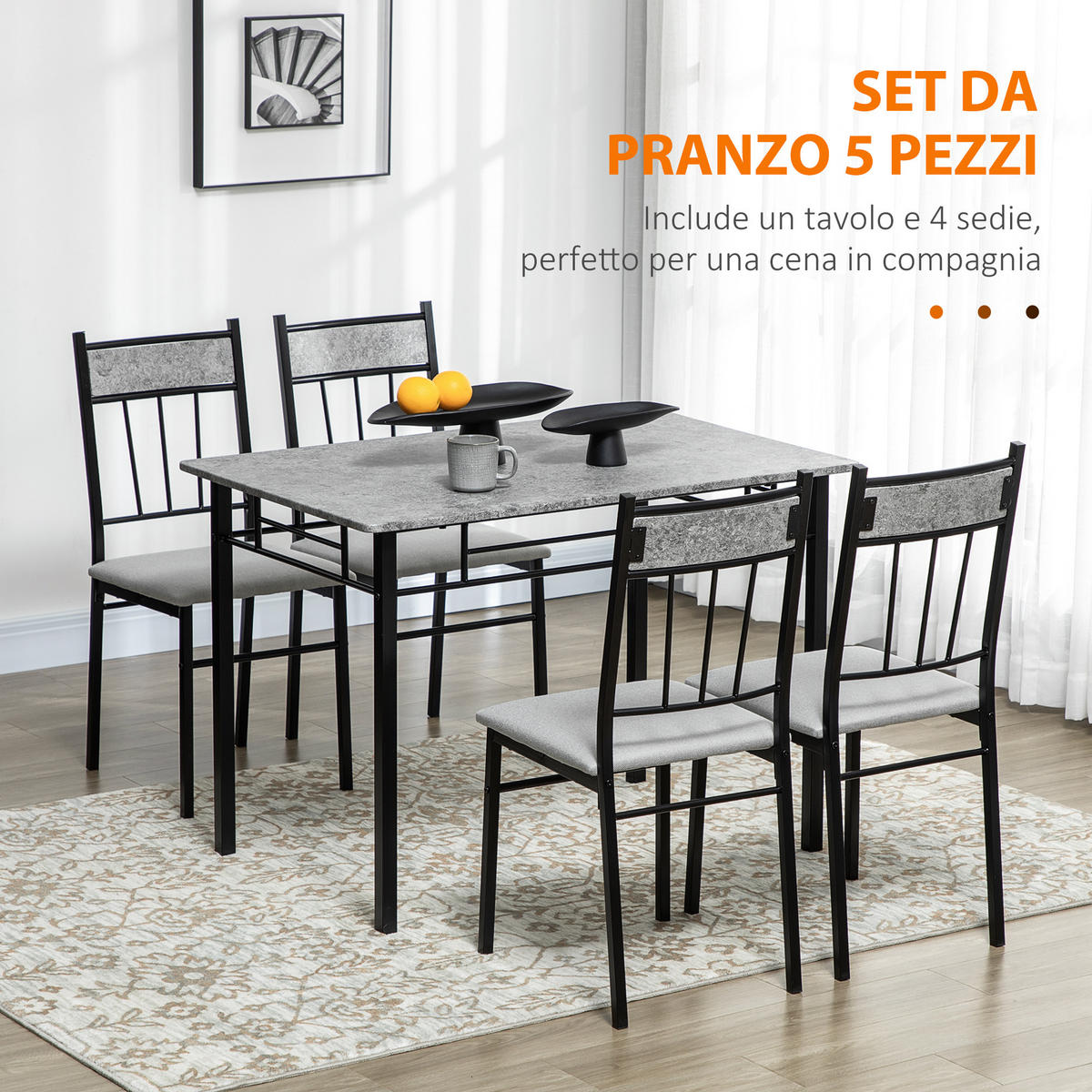 ESSZIMMER-SET, Metall rechteckig 5-teilig, grau-schwarz - Grau, Holzwerkstoff (70/75.5/107cm) - Vallsero