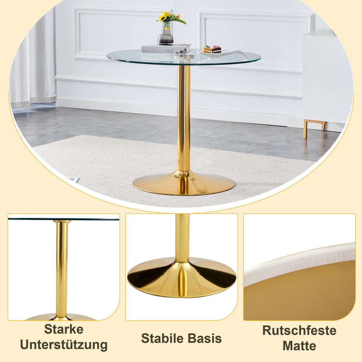 ESSTISCH Transparent/Goldfarben 85/85/76 cm - Goldfarben, Holz (85/85/76cm) - PANGIVO