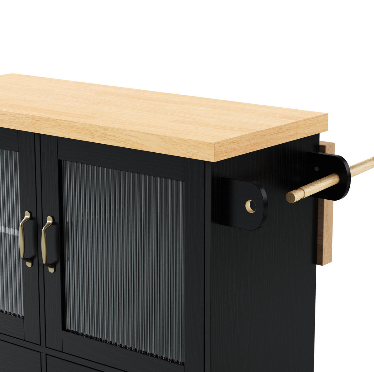 KUCHYŇSKÝ ostrůvek z MDF 100x70x91,5 cm černá/přírodní na kolečkách s výklopnou deskou a úložným prostorem - černá, kompozitní dřevo (100/91.5/70cm) - Modfu