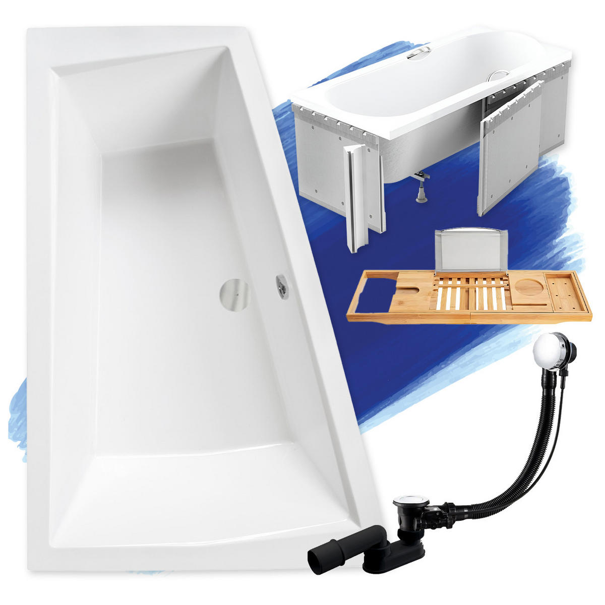BADEWANNE Eckwanne INTIMA Links 180/125 + Styro + Ablage Ablauf Füße - Weiß, Kunststoff (125/55.5/180cm) - bad land