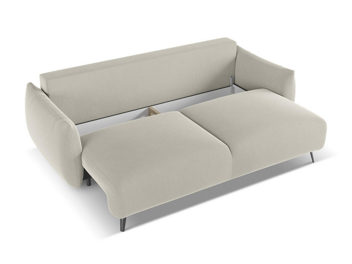 3-SITZER SOFA mit Schlaffunktion Samt Stoff Creme - Perlmutt/Creme, Textil/Metall (230/86/105cm) - Makamii