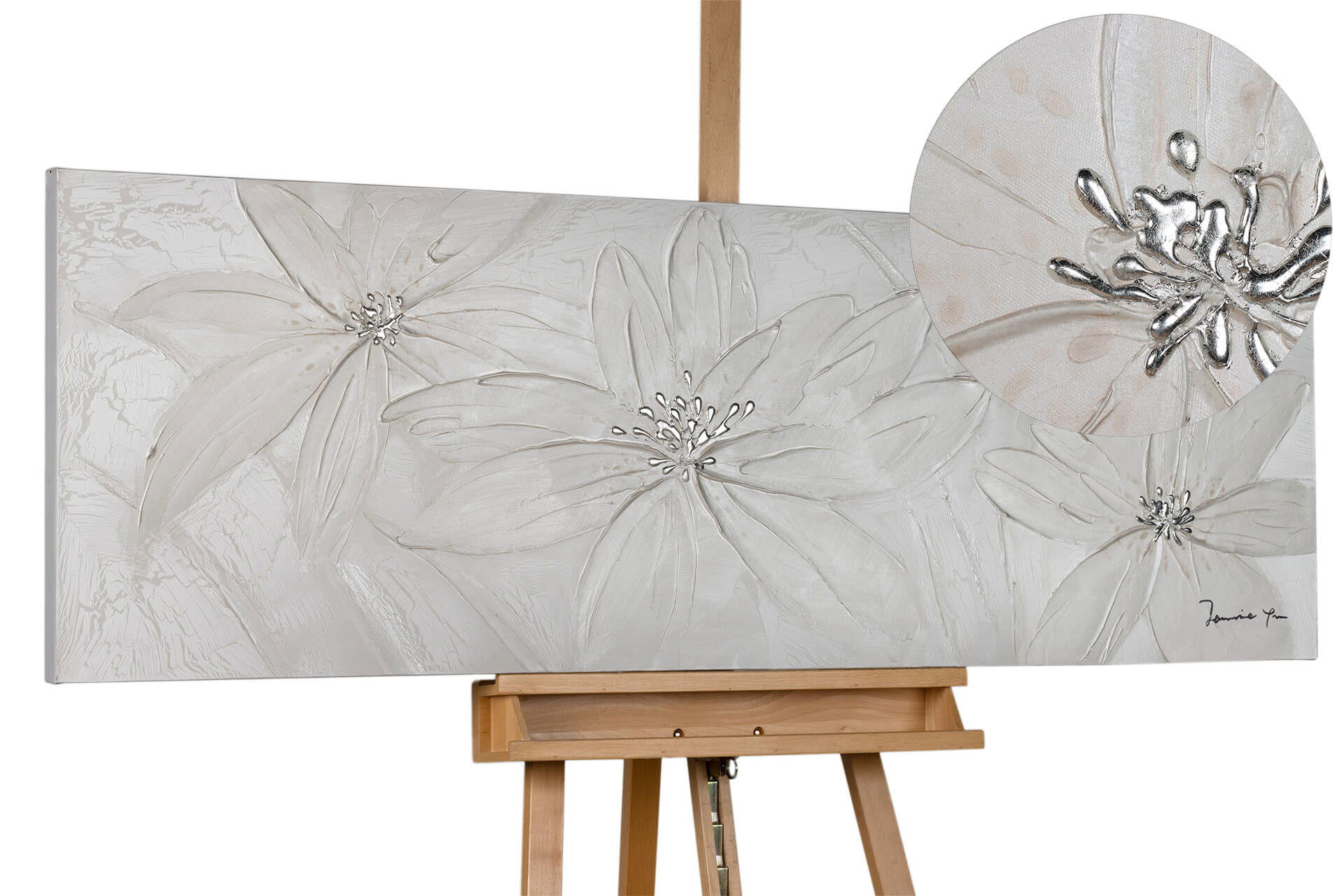 ACRYLBILD HANDGEMALT 150/50 cm - Beige/Weiß, Holz/Textil (150/50cm) - KUNSTLOFT