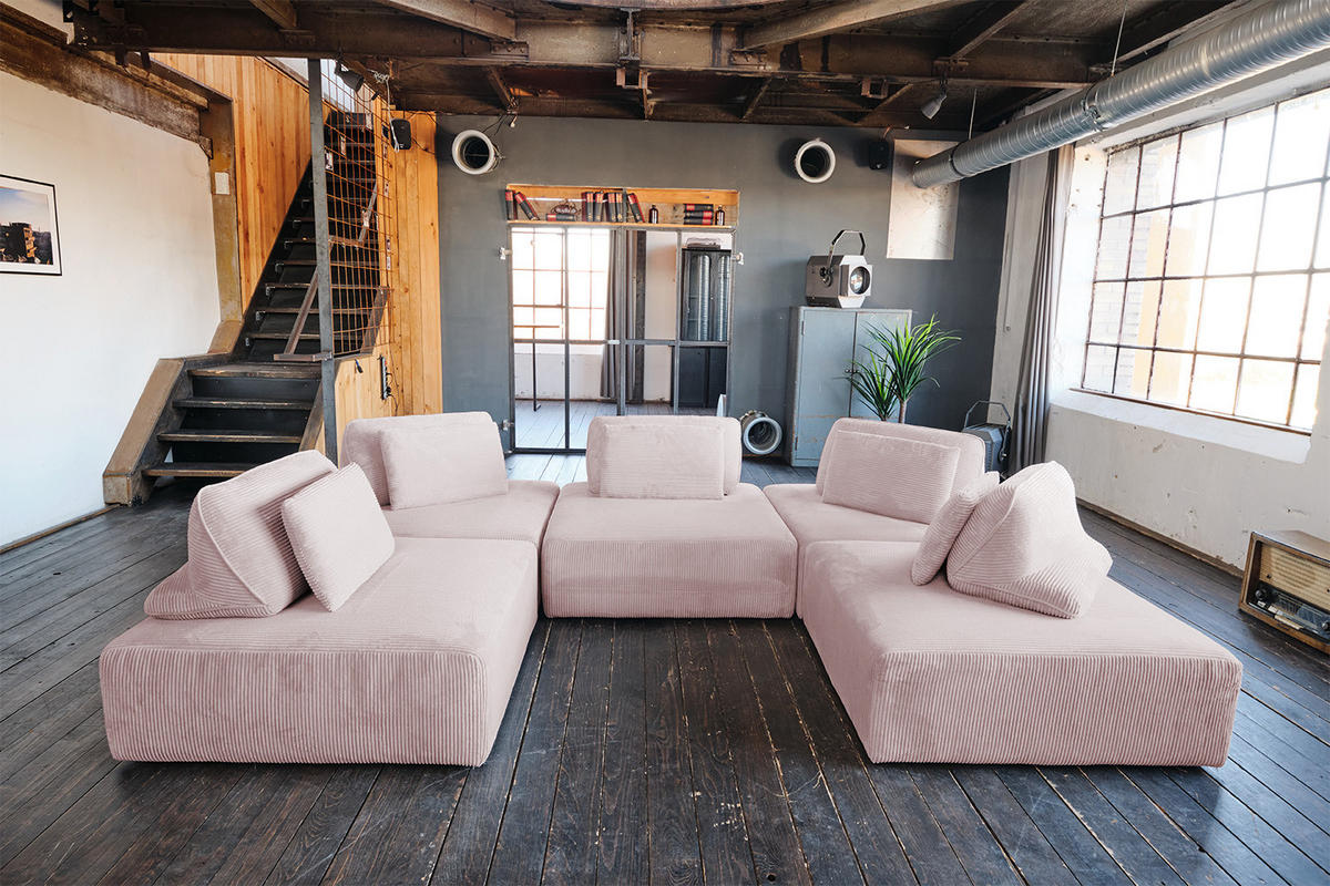 MODULSOFA WIOLO SOFT 5 MODULE 5 KISSEN Pink Cord - Pink/Schwarz, Kunststoff/Textil (333/84/222cm) - KAWOLA