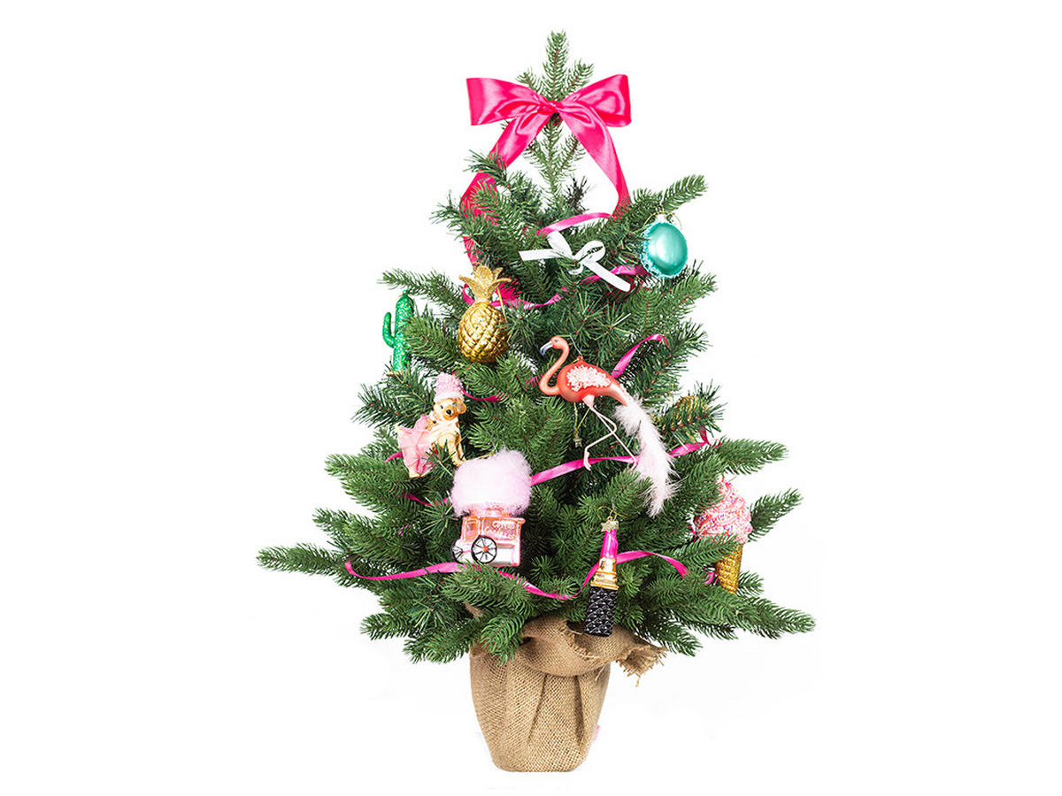 WEIHNACHTSBAUM künstlicher 60 cm mit LED-Beleuchtung, SÜSSERSCHATZ, mit 11 Weihnachtsbaumschmuck, Pflanztopf mit Jutesack - Grün, Kunststoff/Stein (40/60cm) - LAALU