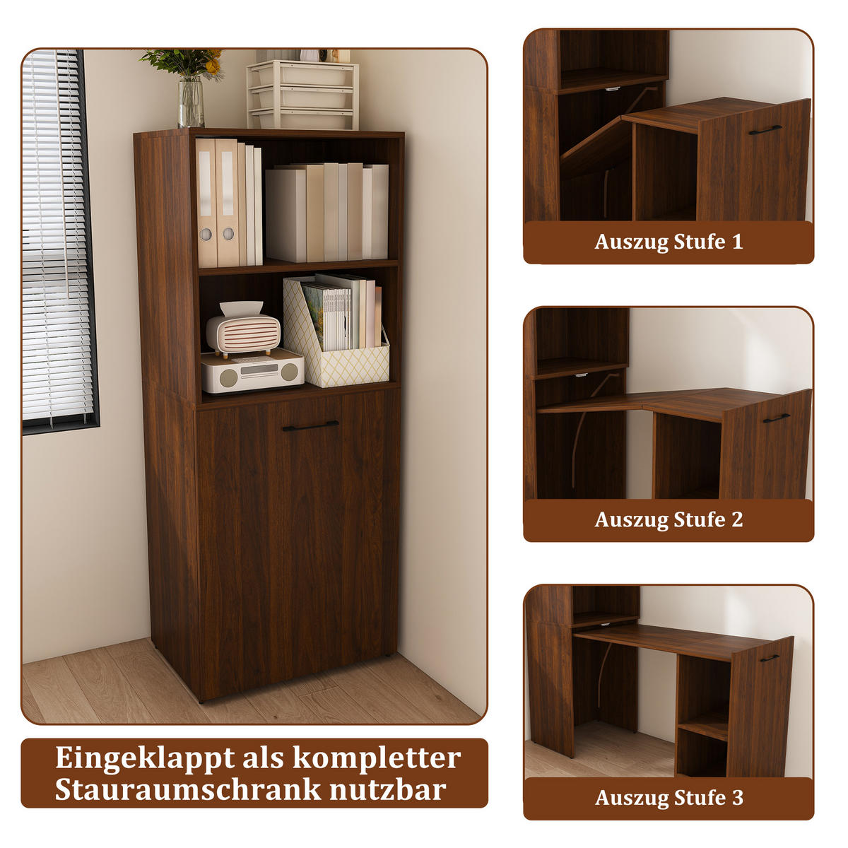 SCHREIBTISCH mit Stauraumschrank platzsparender Klappschreibtisch - Nussbaumfarben, Holzwerkstoff (55/80/136cm) - Gisaae