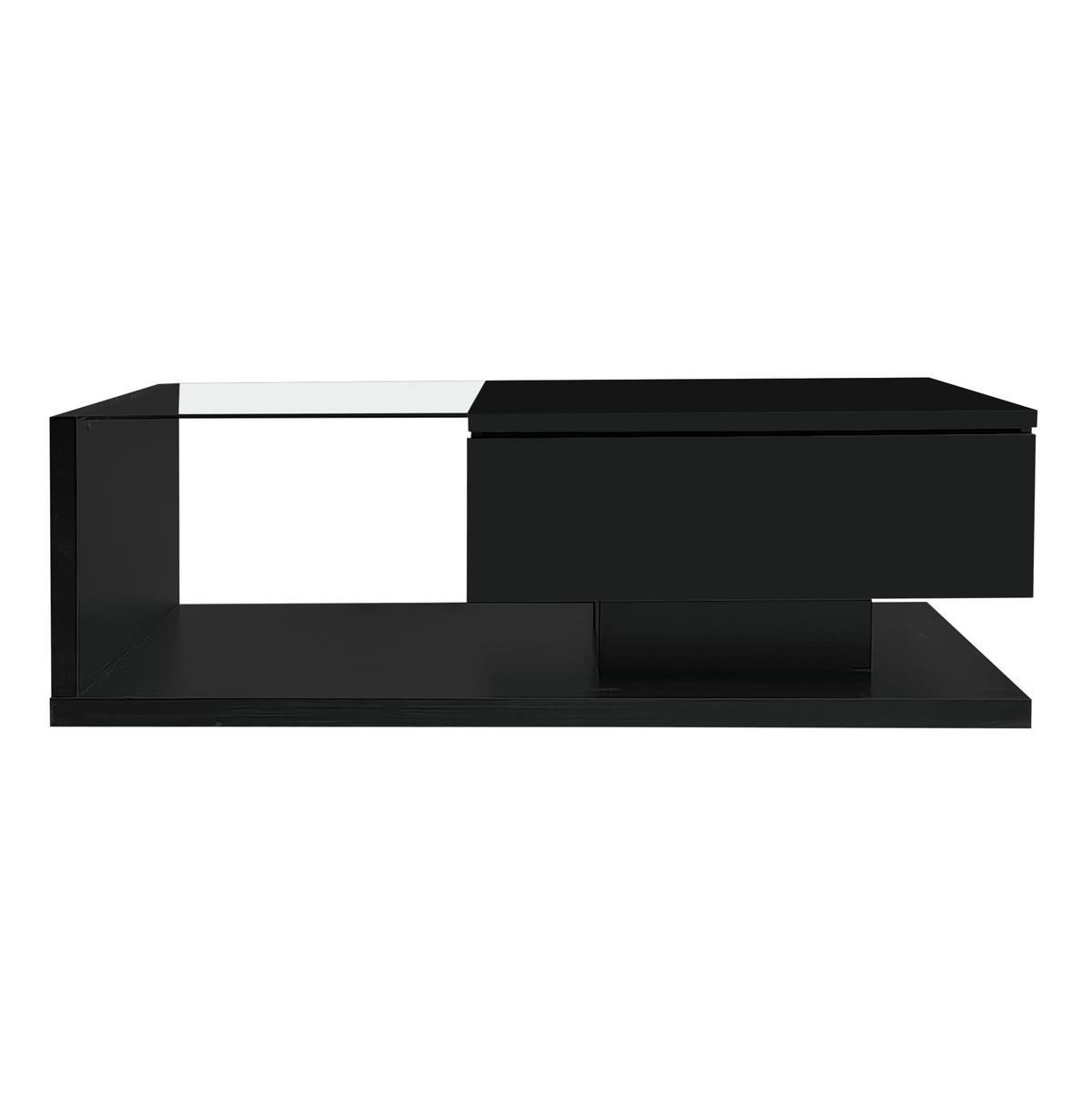 COUCHTISCH 105/55 cm in Schwarz Hochglanz mit Glasplatte und LED-Beleuchtung - Schwarz, Holzwerkstoff (105/55/32.5cm) - Flora Grace