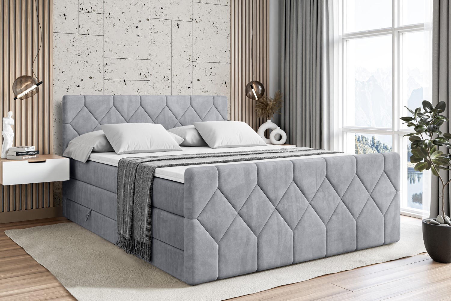 BOXSPRINGBETT CATOR-Z KING - 160x200 - H3/H4 - Hellgrau - Hellgrau, Holzwerkstoff (160/200cm) - ALTDECOR