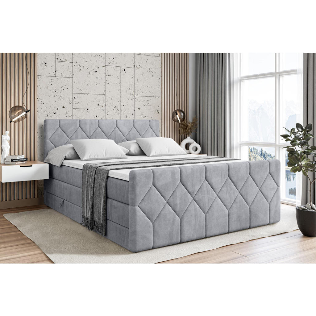 Thumbnail - Altdecor Boxspringbett, Hellgrau, Holzwerkstoff, Höhe ca. 40 cm, 200x200 cm, Schlafzimmer, Betten, Boxspringbetten