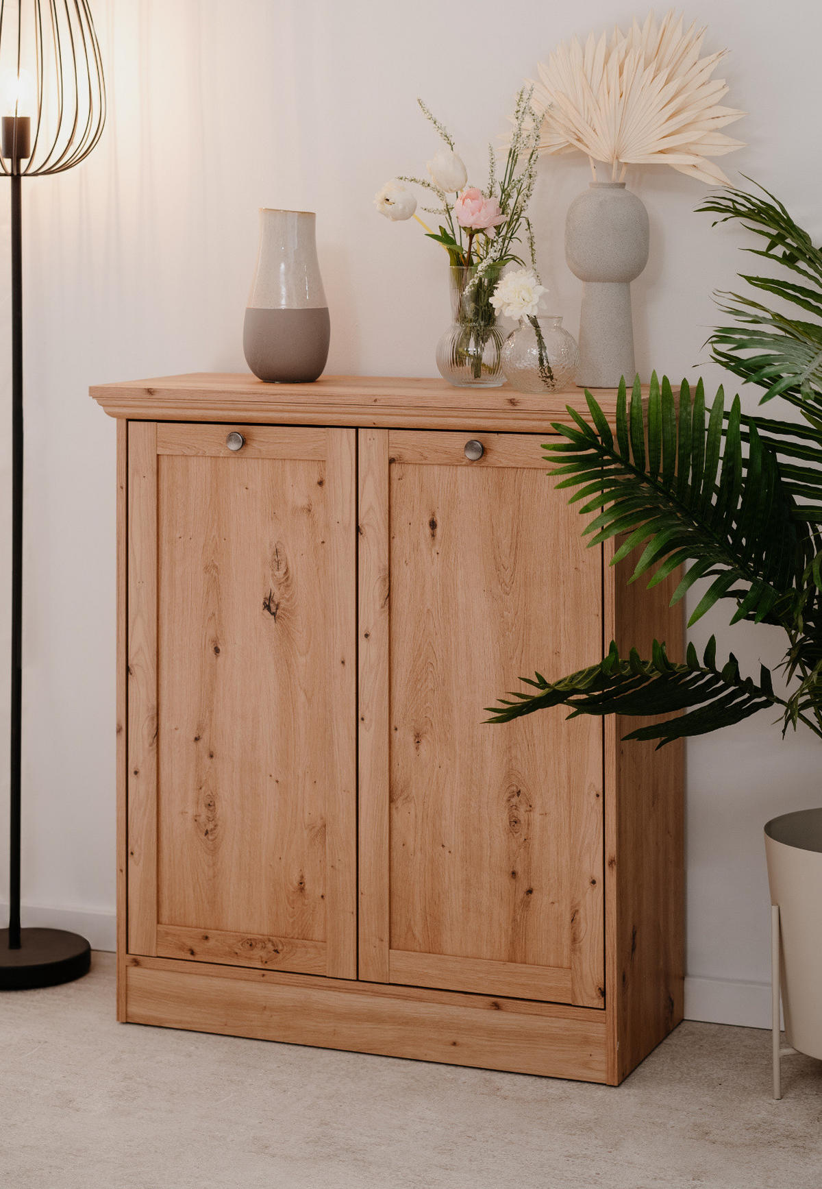 KOMMODE Eiche Artisan 80 cm Landhaus, Sideboard 2-türig - Eichefarben/Silberfarben, Holzwerkstoff/Metall (80/90/35cm) - Furn.Design