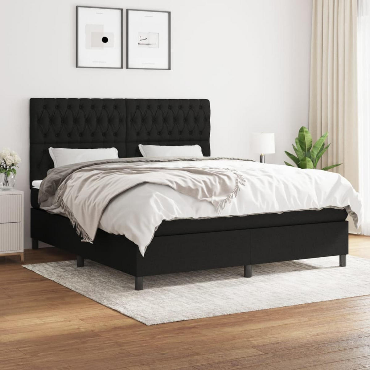 BOXSPRINGBETT 180/200 Cm Schwarz Gewebe - Schwarz, Textil (180/203cm) - vidaXL
