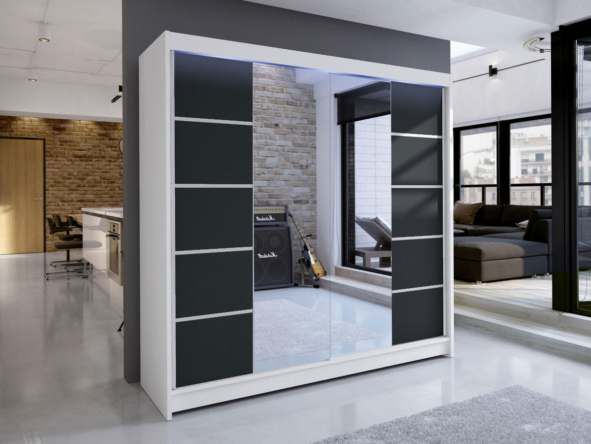 SCHWEBETÜRENSCHRANK Talin V, mit RGB LED Beleuchtung - Silberfarben/Multicolor, Holzwerkstoff/Metall (180/215/58cm) - MIRJAN24