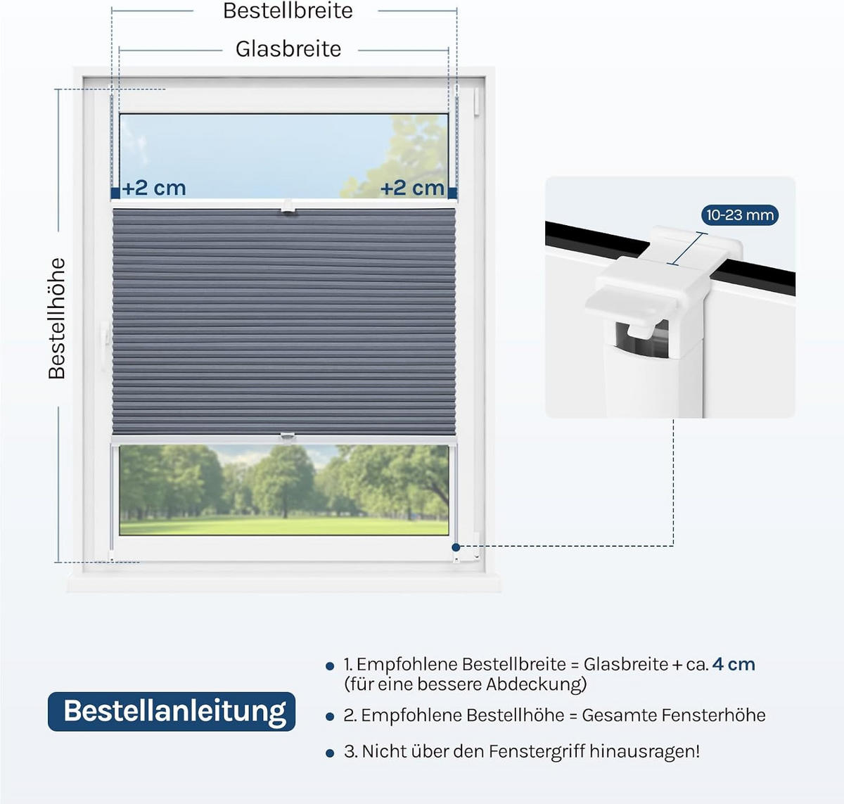 WABENPLISSEE ohne Bohren Verdunkelung 100 x 120 Blau-Weiß - Blau, Kunststoff (100/120/2cm) - Woltu