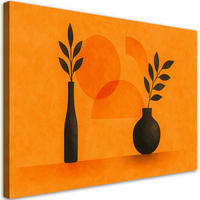 LEINWANDBILD Vasen Blätter Minimalismus 120x80cm - Orange, Textil (120/80cm) - Feeby