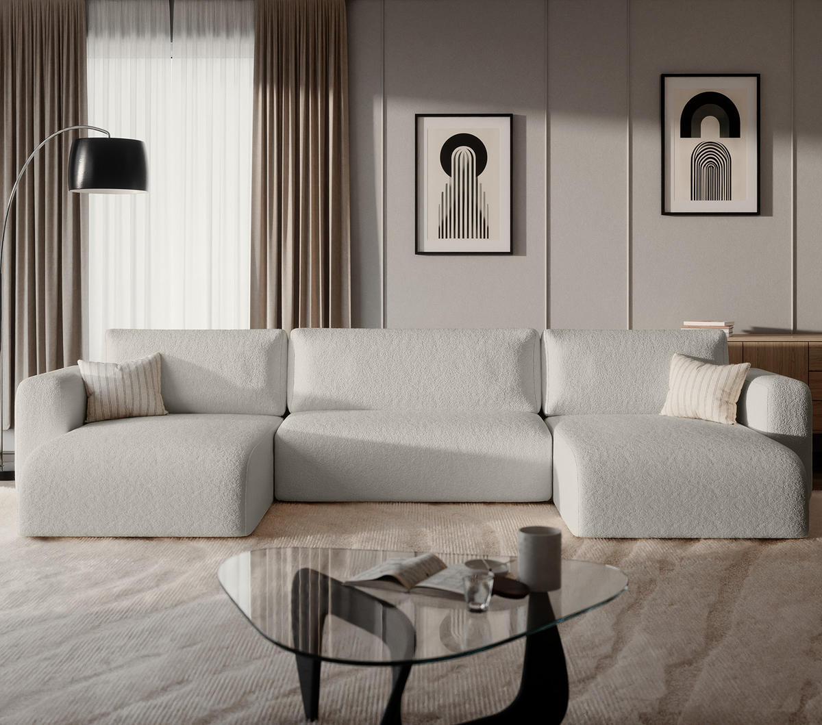 WOHNLANDSCHAFT TALW U mit Schlaffunktion, Hellgrau - Hellgrau, Textil (398/185cm) - Fedve