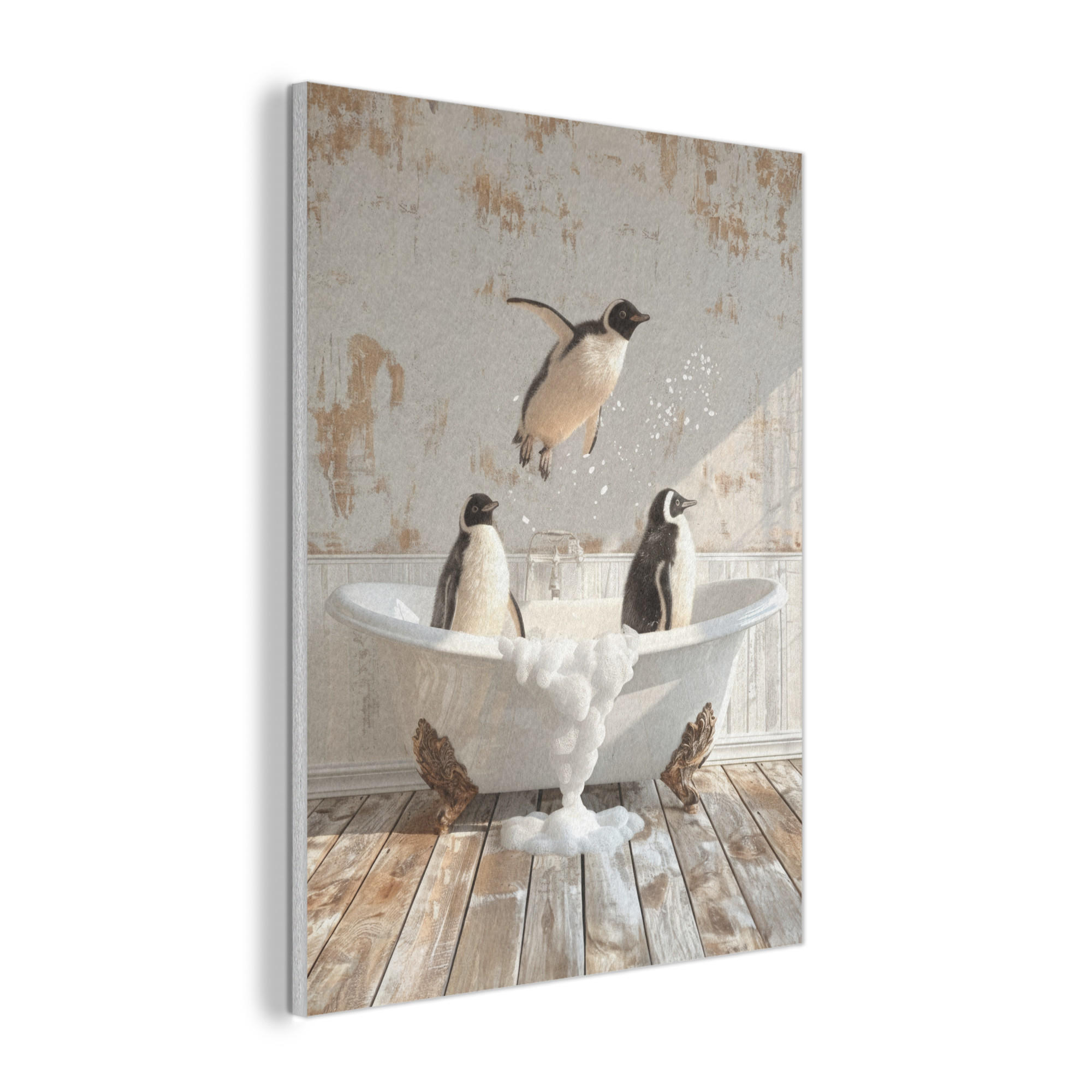 AKUSTIKPANEEL Vintage - Pinguin - Badewanne - Schaumstoff 60x80 cm - Schwarz, Textil (60/0.9/80cm) - MuchoWow