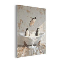 AKUSTIKPANEEL Vintage - Pinguin - Badewanne - Schaumstoff 60x80 cm - Schwarz, Textil (60/0.9/80cm) - MuchoWow