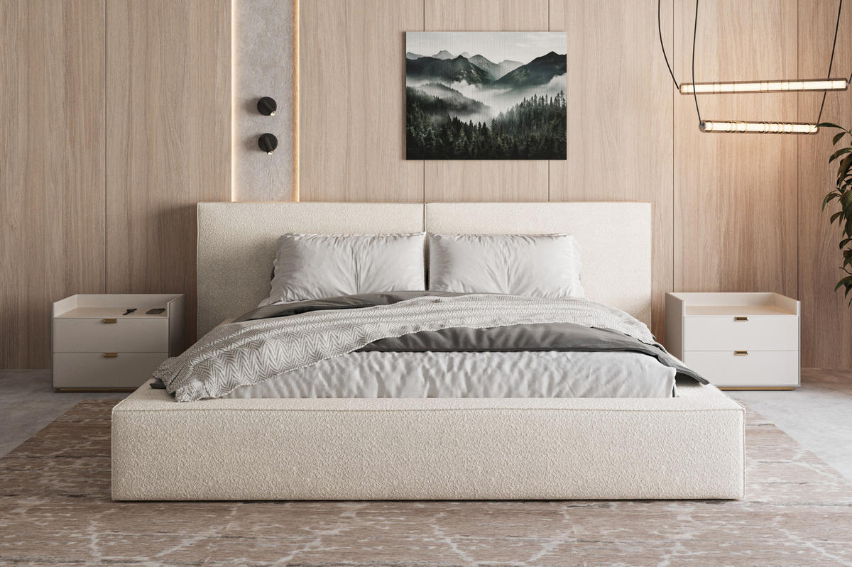 POLSTERBETT 06 Bouclé 140 x 200 cm – Arena - mit Bettkasten und Metall-Lattenrost - Creme, Metall (206/234cm) - ROYAL24_MARKT