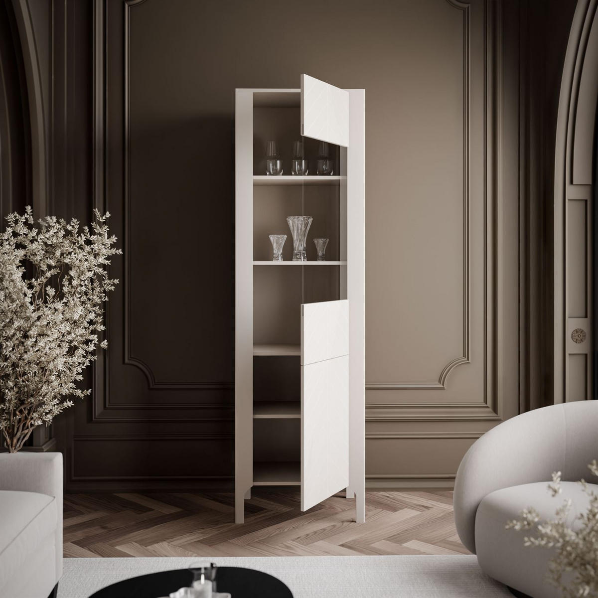 GLASVITRINE LUMI, Kaschmir - Kaschmir, Holzwerkstoff (60/197/41cm) - Lookway