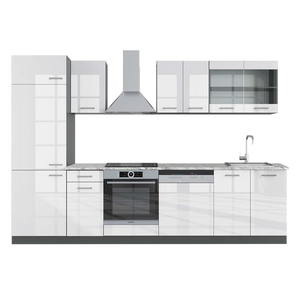 KÜCHE R-Line Weiß Hochglanz/Anthrazit 300 cm, AP Marmor - Weiß Hochglanz/Anthrazit, Holzwerkstoff (300/81.6/60cm) - Vicco