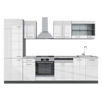 KÜCHE R-Line Weiß Hochglanz/Anthrazit 300 cm, AP Marmor - Weiß Hochglanz/Anthrazit, Holzwerkstoff (300/81.6/60cm) - Vicco