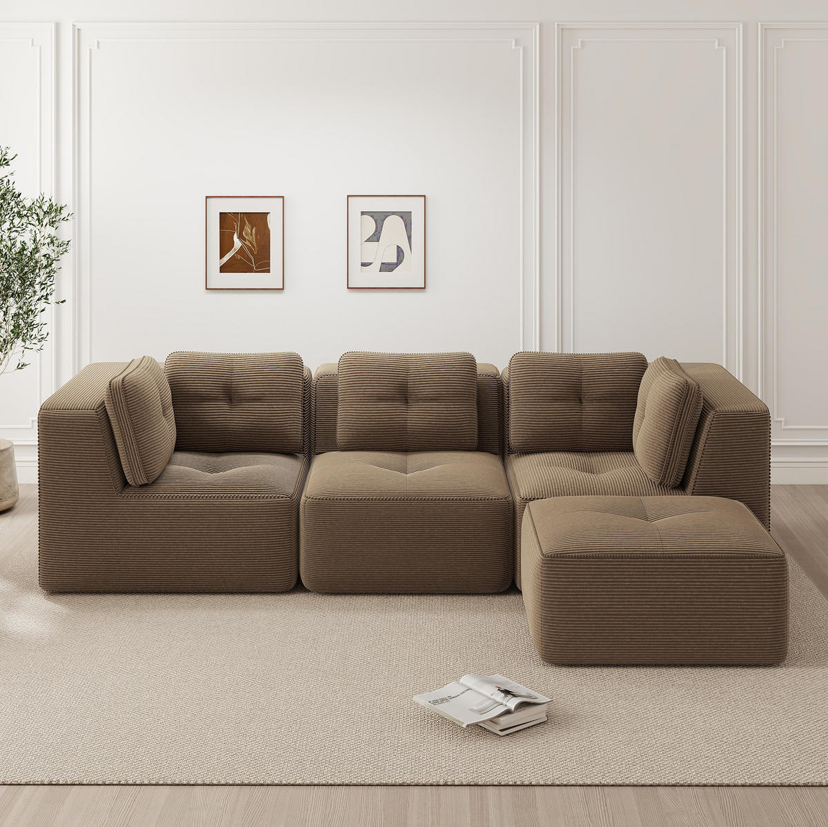ECKSOFA 297/177/69 cm braun aus Cord mit modularem Design und ohne Aufbau - Braun, Textil (177/297cm) - OKWISH