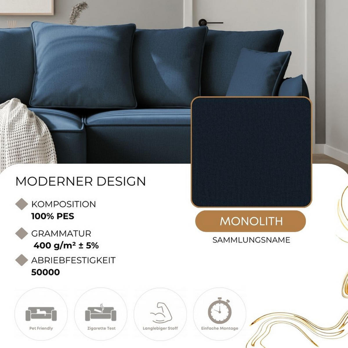 ECKSOFA MARCO Links, mit Schlaffunktion und Bettkasten, Marineblau - Dunkelblau, Textil/Metall (221/148cm) - Idohome