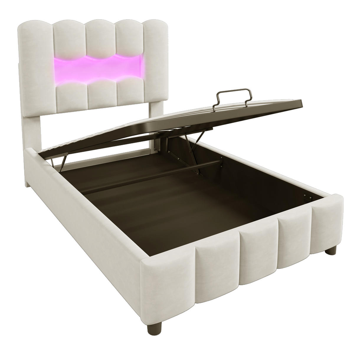 POLSTERBETT 90x200cm Beige Samt LED-Licht Hydraulik Kopfteil - Beige, Holz (90/200cm) - FLIEKS