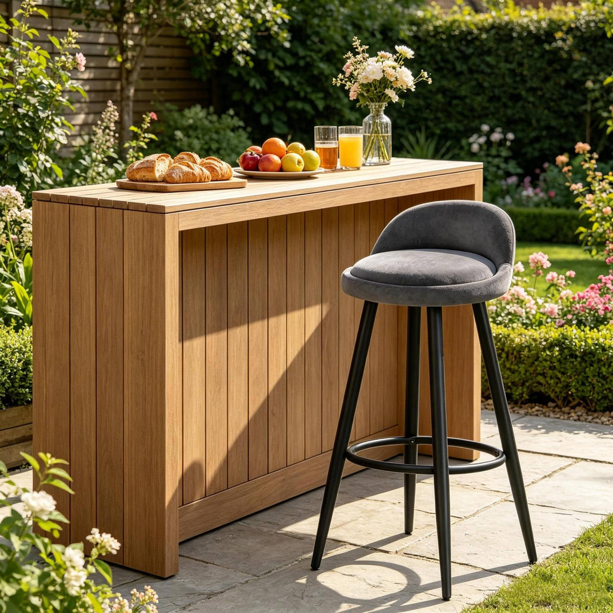 BARHOCKER mit Rückenlehne und Fußlehne Dunkelgrau Samt - Dunkelgrau, Holzwerkstoff (36.5/78.5/36.5cm) - MIVRAY